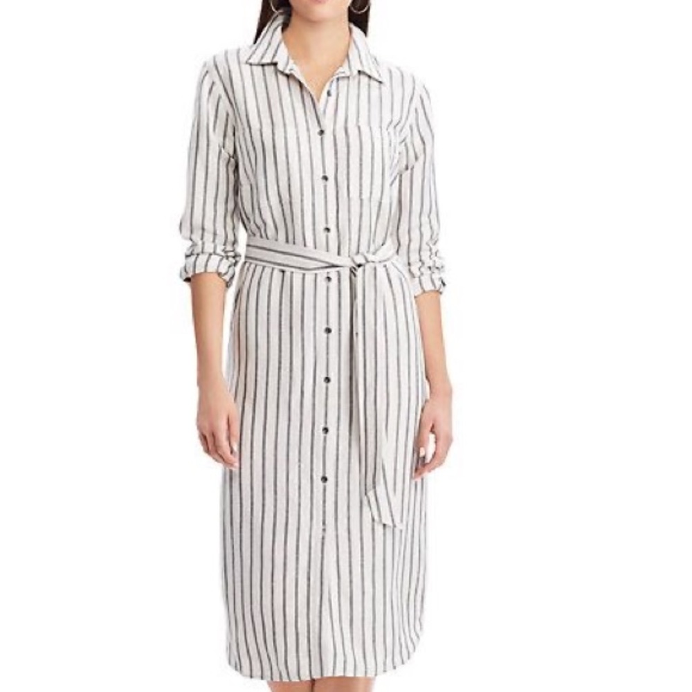 Chaps Petite Striped Linen-Blend Shirtdress. SP